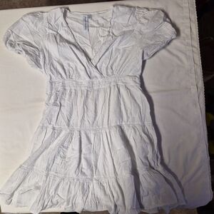 Grace + Karma Womens White Eyelet Tiered Mini Dress XL Short Puff Sleeve V-Neck‎